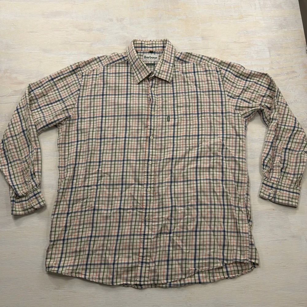 Barbour Button Down Shirt XL Regular Fit Cotton Wool Plaid Tattersall Multi Mens